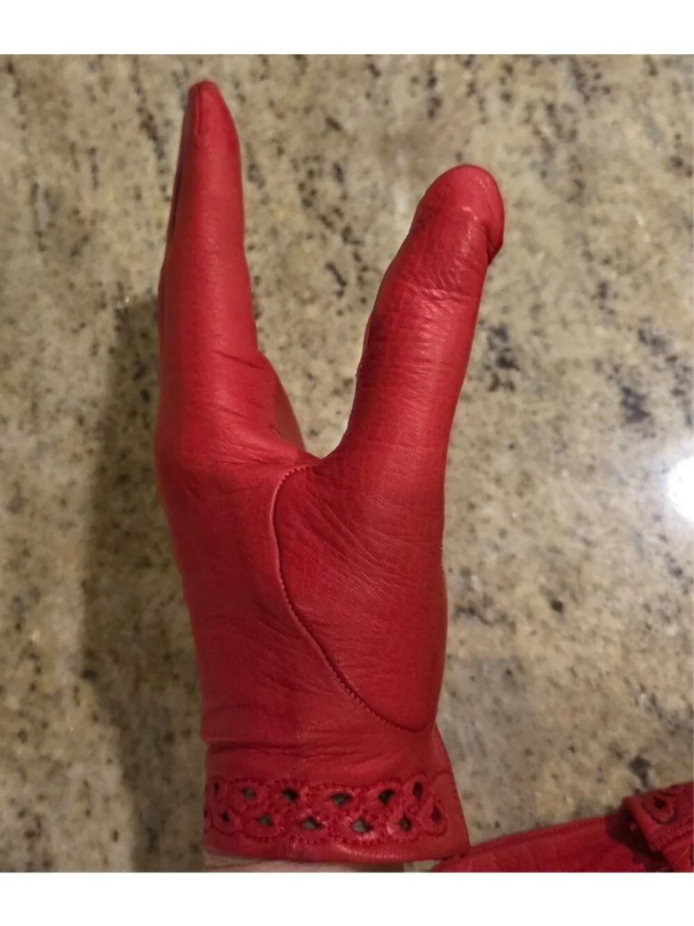 Vintage Womens Size M Red Soft Leather Formal Gloves Eyelet Wrist Italy